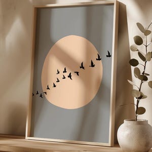 Poster minimalistisch, Sonnenuntergang Bild, Japandi Poster, Poster Skandinavisch, Wanddekoration Wohnzimmer, Mond Poster