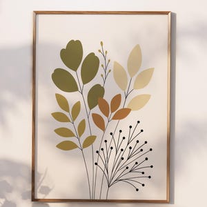 Boho Pflanzen beige braun, blätter abstrakt Wanddeko, minimalist line artwork, Botanical Poster, Poster Natur, Bilder modern für Wohnzimmer