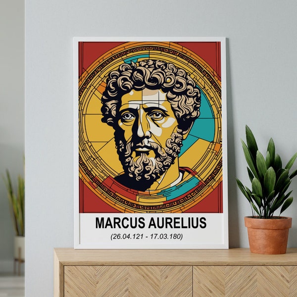 Marcus Aurelius Poster, Wandbild Stoische Philosophie, Pop-Art Bild, Lehrer Geschenk, Antik Rom Dekor, Stoic Kunst