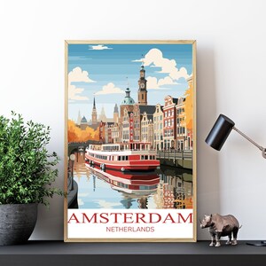 Amsterdam Poster|Skyline Kunst|Stadtkarte Druck|Holland Deko|Einzigartiges Geschenk für Städtefans|Aquarell Stil Illustration|ohne Rahmen