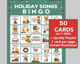Christmas Songs Bingo, 50 PRINTABLE Bingo Cards, Christmas Music Bingo, Christmas Party Game, Digital Download, Spotify Playlist