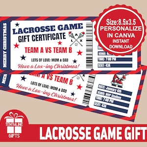 Weihnachts Lacrosse Spiel Geschenkgutschein, Weihnachts Lacrosse Spiel Gutschein, bearbeitbare Canva Vorlage, druckbare Weihnachtsgeschenkgutschein