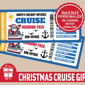 Weihnachtsgutschein-Vorlage für Kreuzfahrten I Cruise Boarding PassI Bearbeitbare Canva-Vorlage, druckbare Weihnachtsgeschenkgutscheine, Bordkarte