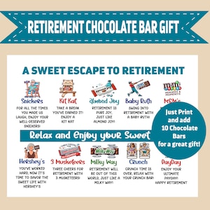 Cadeau barre de chocolat de retraite, cadeau de retraite, cadeau pour retraité, enseignant, policier, cadeau de retraite de collègue, affiche de barre de chocolat imprimable