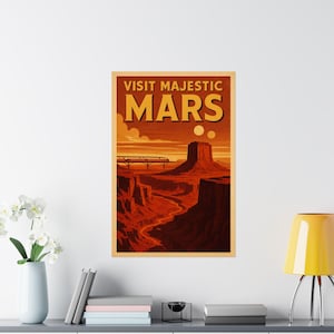 Retro Mars Travel Poster, Journey to Mars Decor, Sci-Fi Art Print, Vintage Space Wall Art, Astronomy Gift, Unique Home Decor, Free Shipping