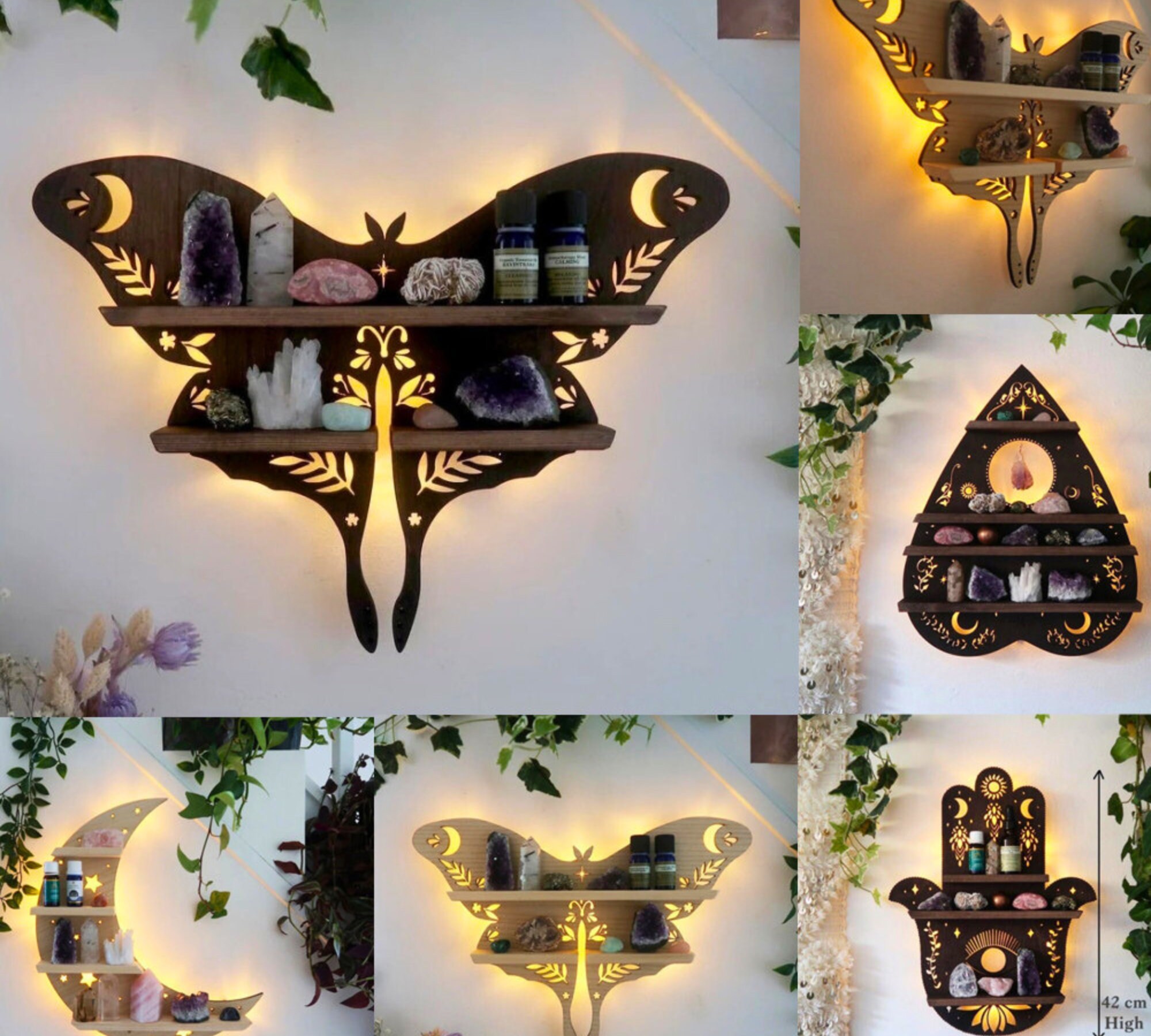 Vintage Crystal Shelf Wood Butterfly Light Crystal Shelf - Temu
