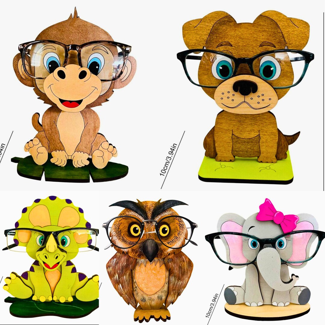 Animal Eyeglass Holder Stand Cute 3D Wooden Glasses Display, Desk Organizer, Pet Lovers Gift for