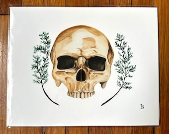 Skull and Juniper Watercolor 8x10" Unframed Print