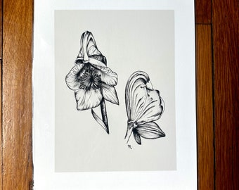 Monk's Hood Floral Pen and Ink 8x10 Unframed Print - Poisonous Plant Series