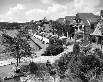 Vintage Lake Mohawk Photo, View of Boardwalk from Sunken Garden, Black and White (Digital Download)