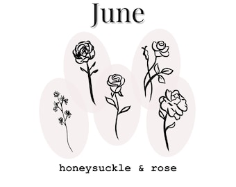 June Birth Flower SVG Bundle, Rose, Honeysuckle (Digital Download)