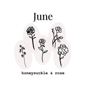 Juni Födelse Blomma SVG Bundle, Ros, Kaprifol (Digital Nedladdning)