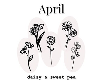 Ramo de flores de abril, margaritas y guisantes de olor (SVG PNG)