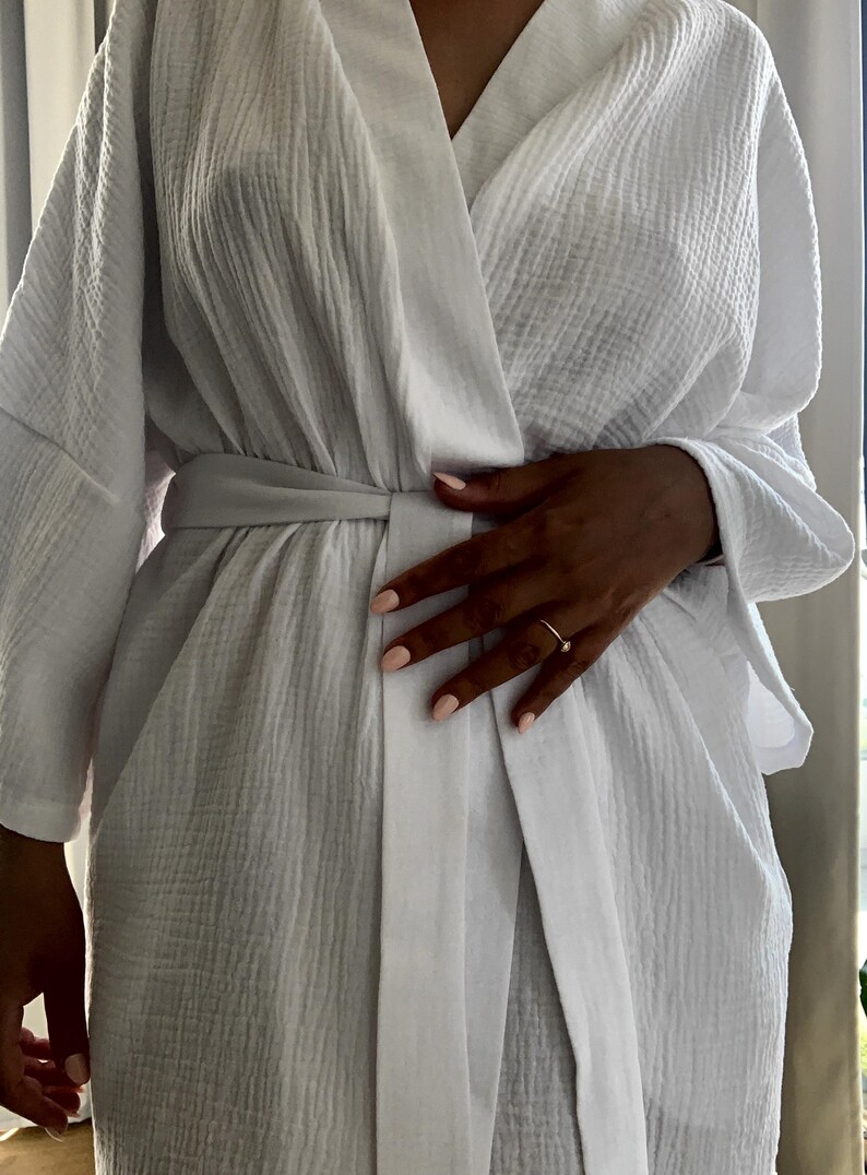 White Cotton Muslin Kimono Robe, Lightweight Spa Wrap - Etsy
