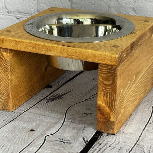 Handmade Bespoke wooden raised dog bowl pet feeder stand