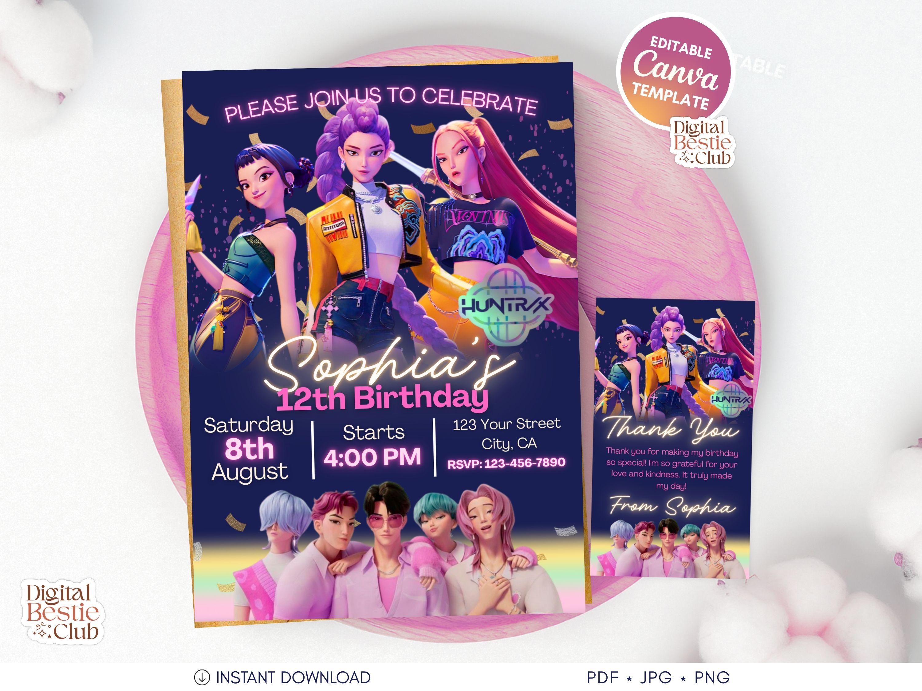 Kpop Demon Hunter Birthday Invitation | Editable Canva Template