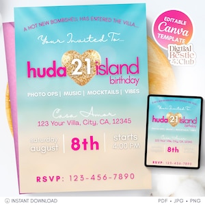 Island Birthday Invitation Template | Editable Canva Party Invite | Digital Download | Printable Love Themed Birthday Card
