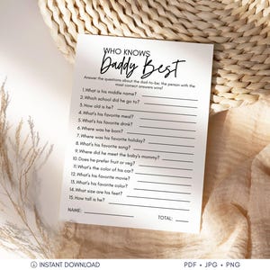 Who Knows Daddy Best Game, Minimalist Baby Shower Template, Editable Canva Baby Game, Printable Shower Game, How Well Do You Know Dad to Be