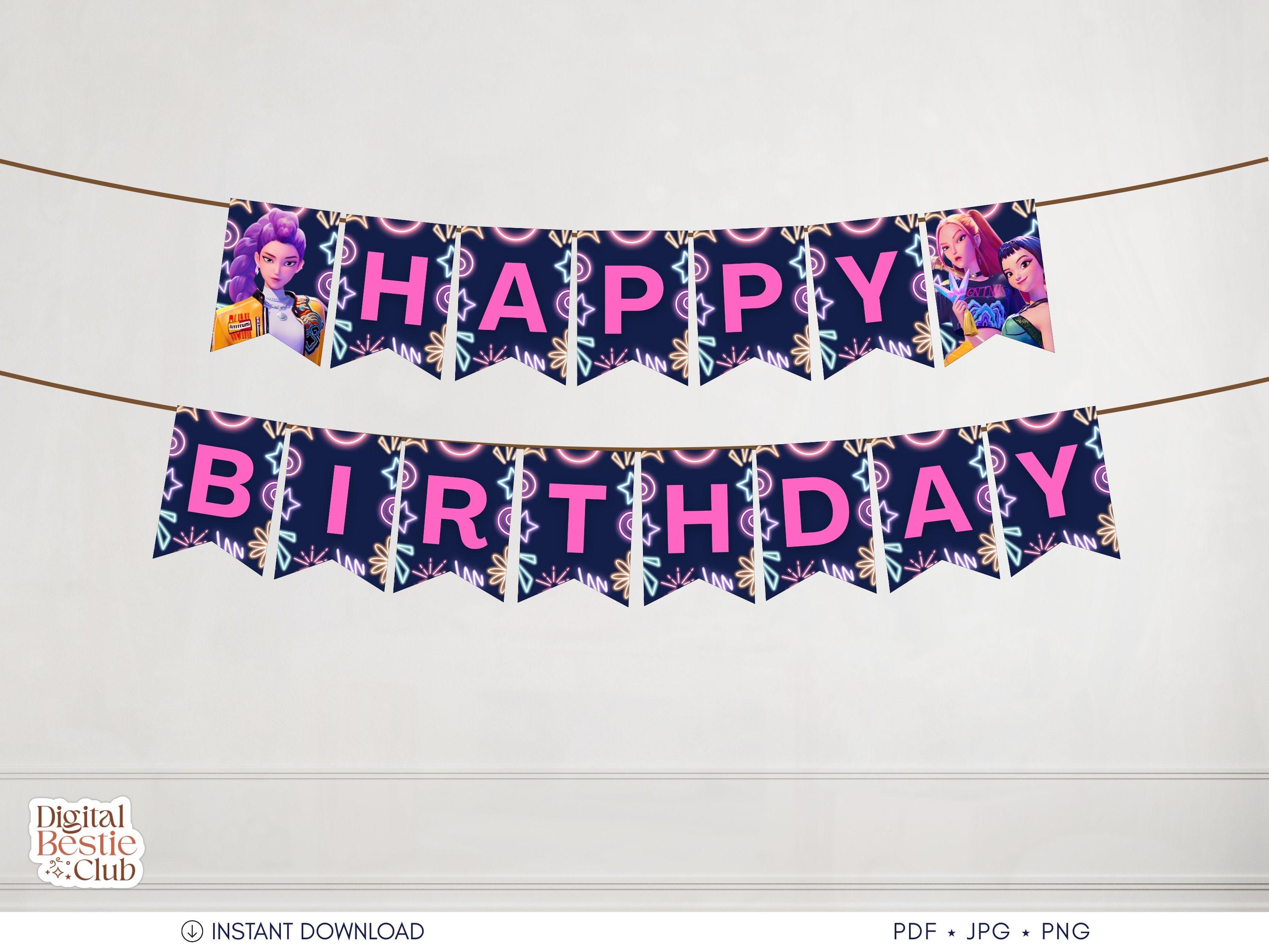 DIY Kpop Demons Hunter Happy Birthday Bunting Flags | KPop Demon Hunter Party Banner Printable | KPop Party Decor | KPop Bday Party Supplies