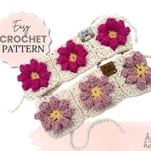 Patrón PDF de diadema floral de crochet: patrón fácil de diadema de flores de crochet con fotos y diagramas. Descarga digital de Hugs for Heads.