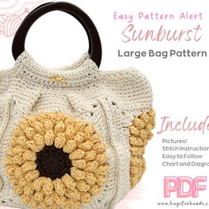 Patrón PDF de bolso de crochet con girasoles – Patrón de bolso de crochet fácil – Descarga digital para principiantes – Tutorial de bolso de flores DIY