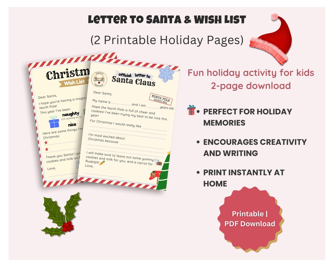 Letter to Santa Printable + Wish List | Kids Christmas Activity PDF - Etsy