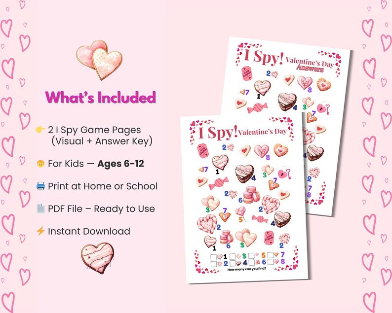 Valentine's Day I Spy Game | Kids Printable Activity (ages 6-12) (PDF ...