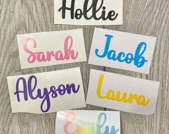 Gepersonaliseerde naamsticker sticker woord label vinyl sticker glas school bidon doos aangepaste namen en woorden kerstbal regenboog lettertype 1 uur