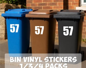 Personalised Bin Number Stickers for Wheelie Bins – Durable Vinyl – 1/3/4