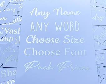 Silber Vinyl Etiketten, Aufkleber, Abziehbilder, Personalisieren, Name, Hinch, Pantry Kleiderschrank, Wäsche Etiketten, Küche, Bad Organisation Aufkleber Vinyl