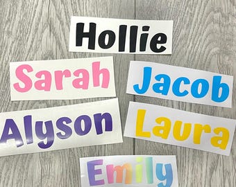 Gepersonaliseerde naamsticker sticker woord label vinyl sticker glas school bidon doos aangepaste namen en woorden kerstbal regenboog lettertype 1C