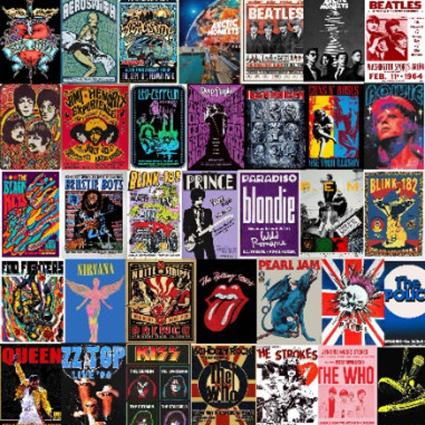Vintage rock posters bundle - 470+ Classic band posters, unique wall art, music lover gift