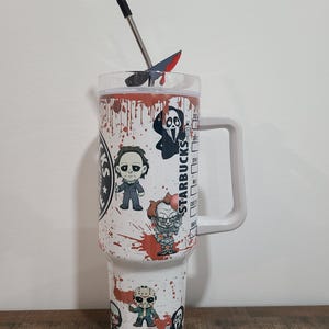 Halloween Horror character Tumbler , 40 oz tumbler with FREE straw topper gift for her, ice coffee, birthday gift for friend, water bottle