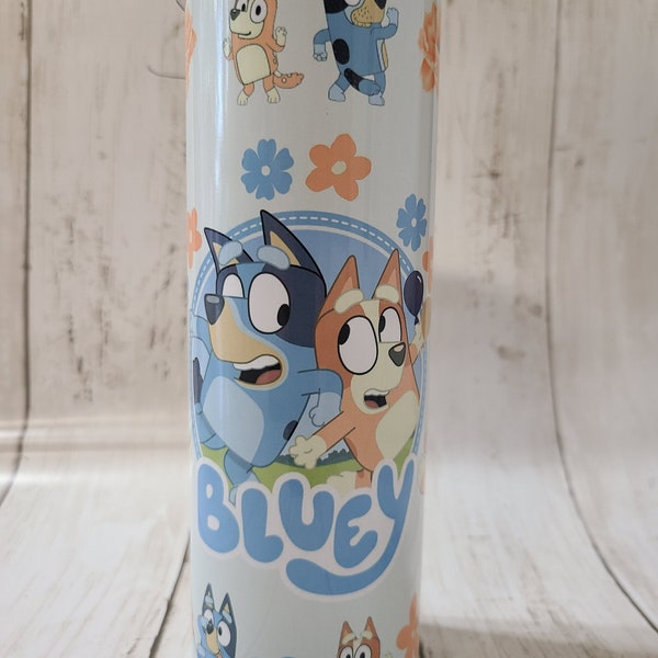 Blue Dog Tumbler 20oz with lid and straw cup for kids, gift for her,