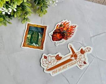 Throne of Glass Sticker Pack, Water Bottle Laptop Kindle Decal, Terrasen, Fireheart, You Do Not Yield, Aelin, SJM Universe, Romantic Fantasy