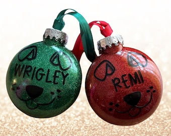 Personalized Dog Ornament, Custom Glitter Pet Name Bauble, Shatterproof Christmas Ornament for Dog Lovers, Cute Dog Face Tree Holiday Decor