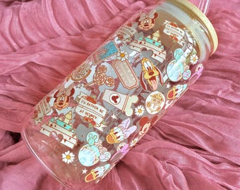 Magical Mouse Boho Design Trendy Glass Tumbler Cup, Theme Park, Characters, Small World, Fab5,20 ounce, Iced Coffee Glassware, Gifts for Her