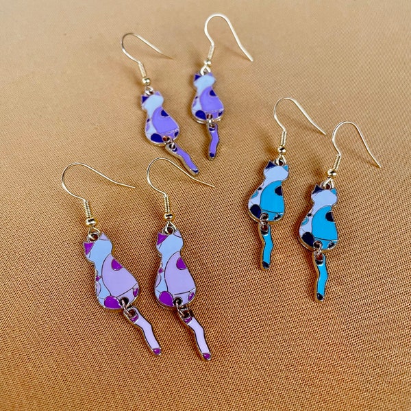 Colorful Cats Dangle Tail Charm Earrings, Gifts for Her, Kitty Jewelry, Fun Accessories, Bright Jewelry