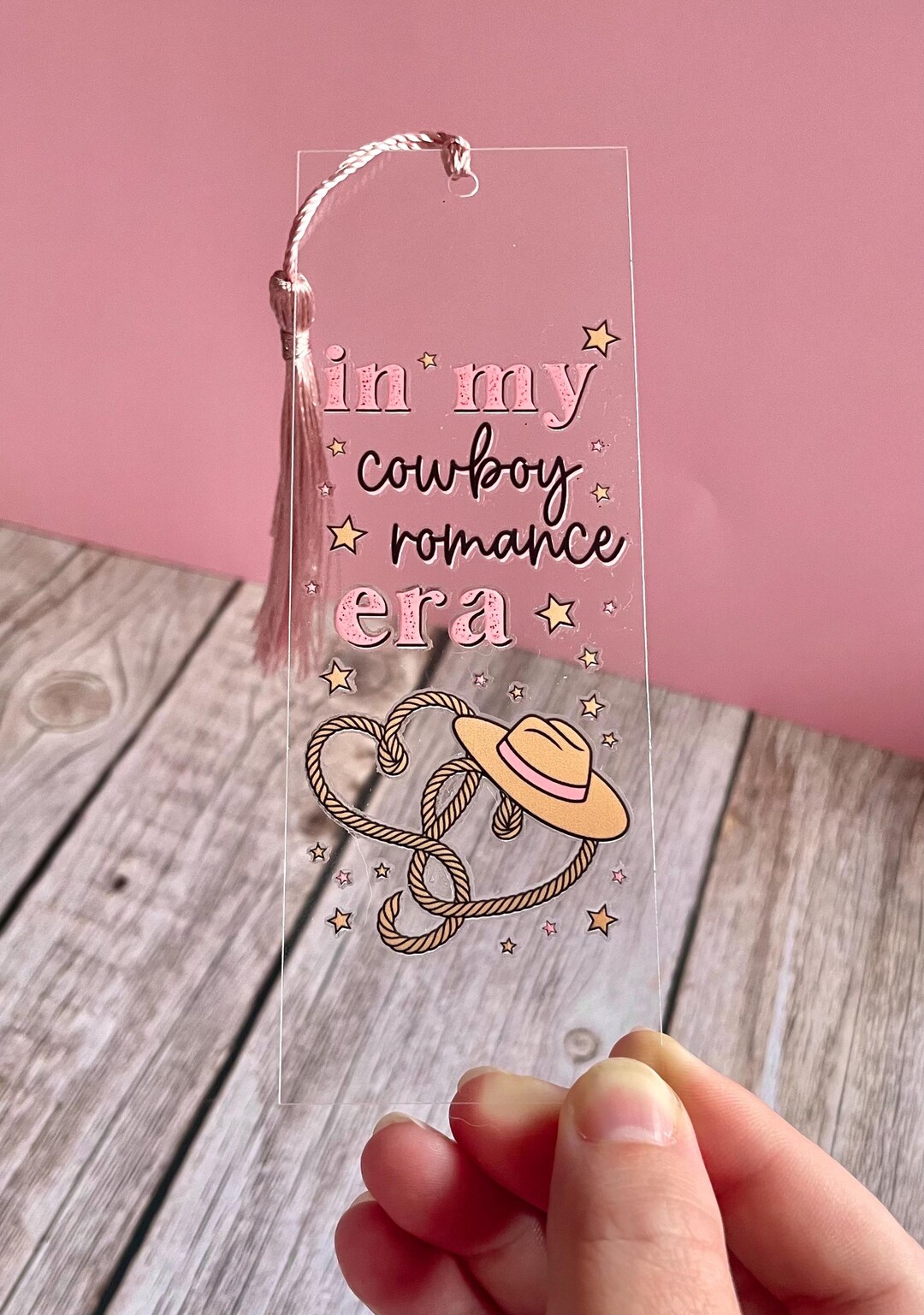Cowboy Romance Era Bookmark – Clear Acrylic Bookmark With Pink Tassel ...