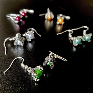 Dragon Claw Holding Bead Medieval Gothic Charm Silver Earrings