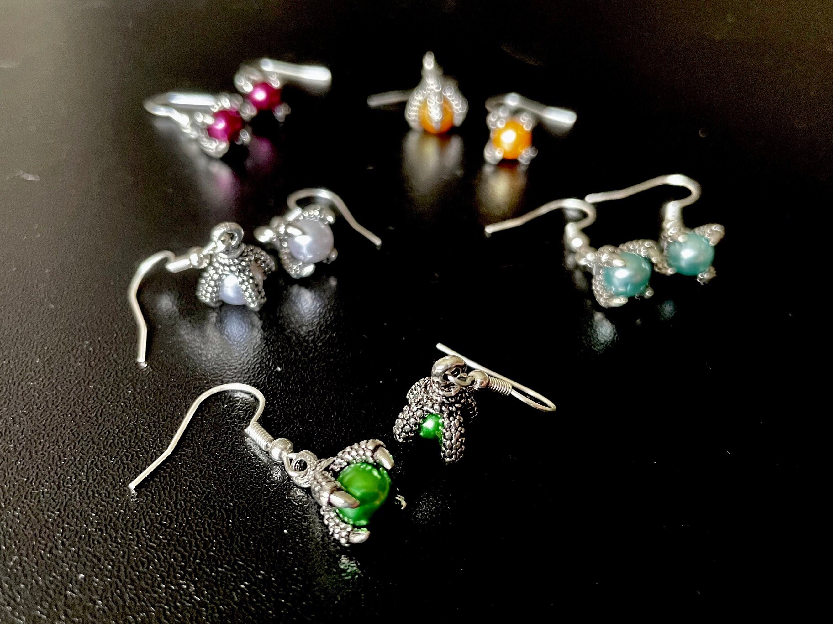 Dragon Claw Holding Bead Medieval Gothic Charm Silver Earrings