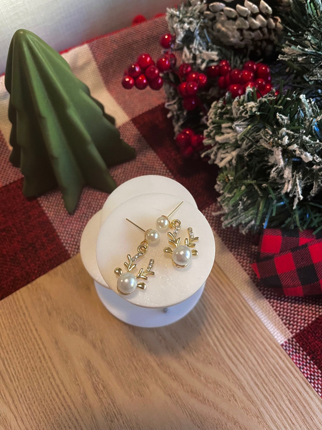 Reindeer Pearl Earrings in Gold and Silver, Elegant Christmas Jewelry