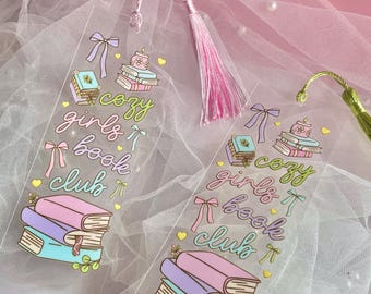 Cozy Girls Book Club Bookmark – Pastel Acrylic Bookmark with Tassel, Aesthetic Bookish Gift for Readers