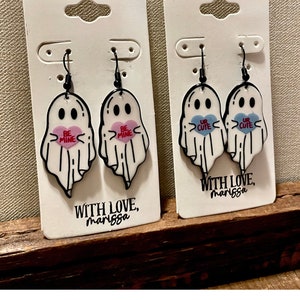 Ghost Sweetheart Candy Earrings, Spooky Halloween Jewelry