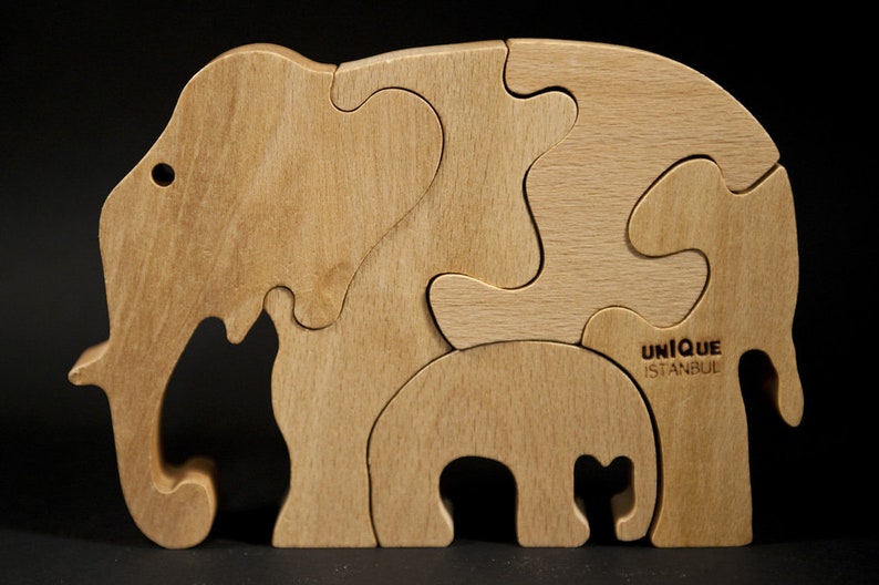 Personalized Wooden Puzzle 2023, Elephant With Baby, Montossori Toys ...