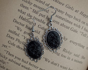 Handmade Black Rose Cameo Earrings