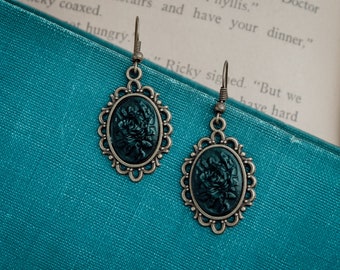 Handmade Black Rose Cameo Earrings