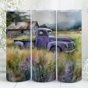 Purple Old Truck Tumbler Wrap, Tapered, Season Tumbler, Christmas Gift, Wrap, Tumbler PNG, Farmhouse Truck, 20oz Straight Sublimation Design