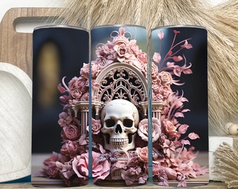 Halloween 3D Pink Skull Tumbler Wrap, Tumbler Wrap PNG, Fall, Pumpkin Wrap, Spooky Season Tumbler, 20oz Straight Sublimation Design,