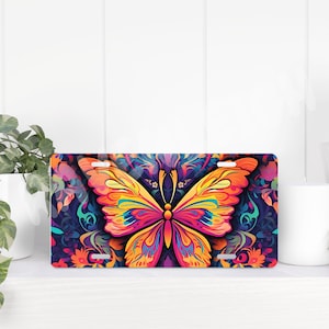 PNG License Plate, License Plate Sublimation Design, Sublimation Designs, Sublimation, Car Sublimation Designs, Psychedelic Butterfly, Retro